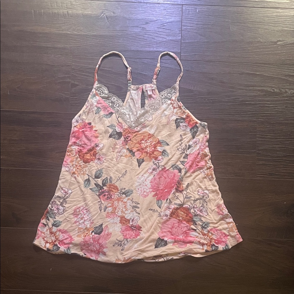 Floral Lace Trim Cami Top